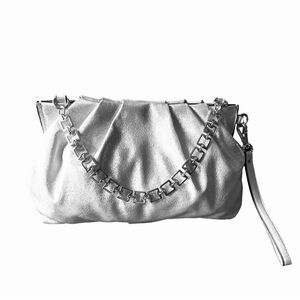 Madden Girl Small Wristlet Purse Shiny Silver Chain Snap Close